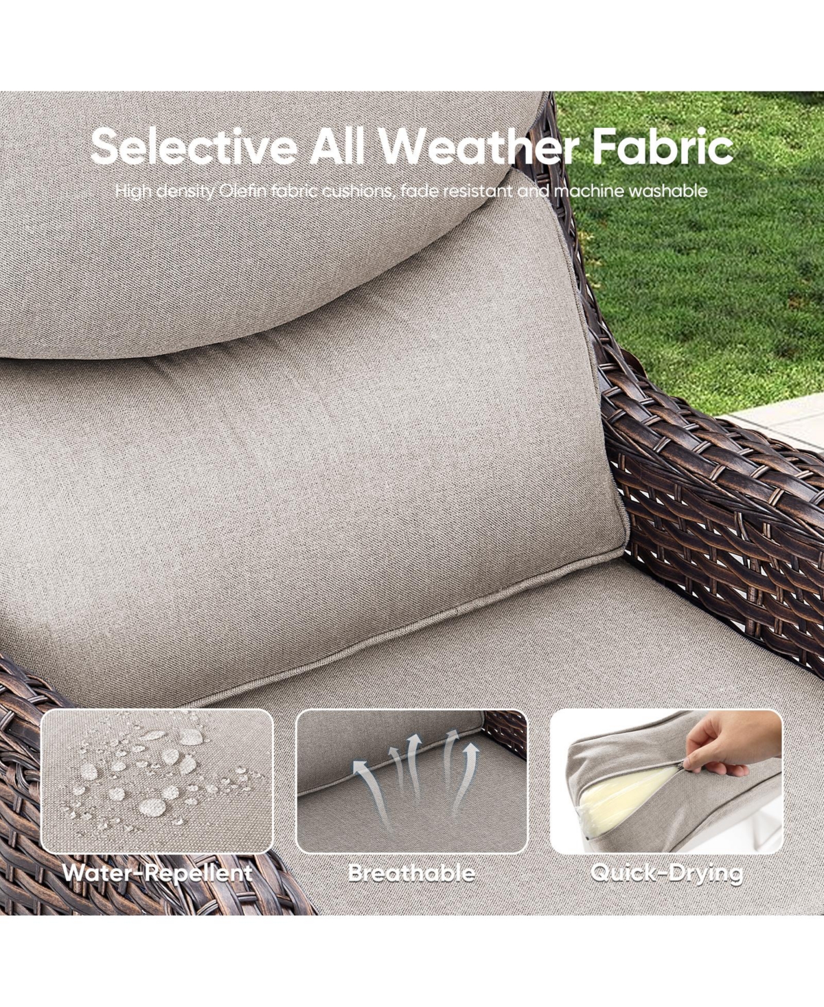 Pocassy Outdoor Swivel Glider Rocker Chairs with 5-in Cushion - 3 Piece Patio Furniture Set, Bistro Sets Tempered Glass Side Table