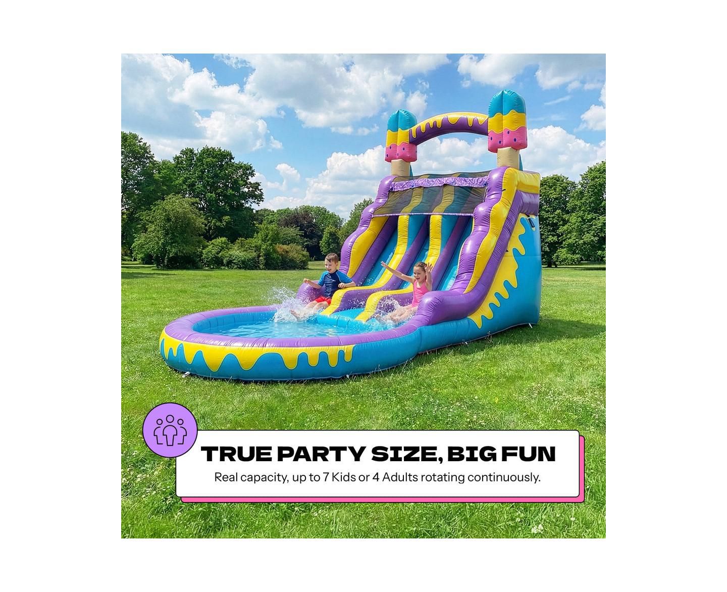 Детская игрушка POP JUMP Ice Pop 24' Dual-Lane Inflatable Vinyl Waterslide with Attached Pool, Up to 7 People, Ages 3+, цвет: Разноцветный — фото 2