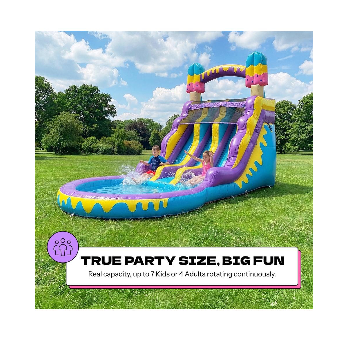Pop Jump Ice Pop 24' Dual Lane Center Climb Waterslide with Attached Pool