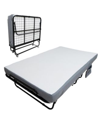 Folding Bed with 5 in Memory Foam Mattress, Rollaway Guest Bed on Wheels, Metal Frame Space-Saving Bed for Adults