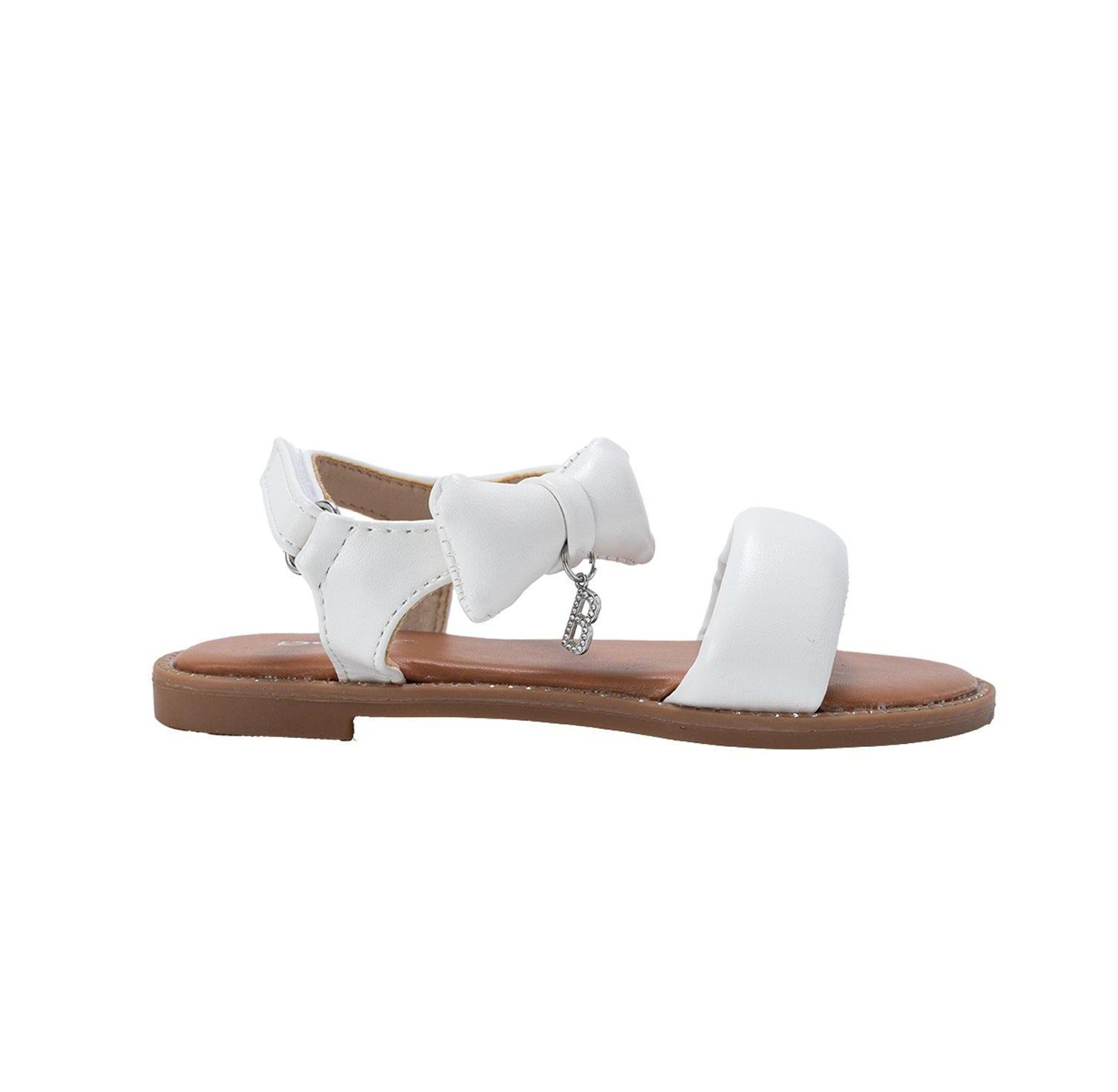 Little Girls Girl's Fashion Sandals - Dressy Shoes with Puffy Bow and Hanging Logo Charm