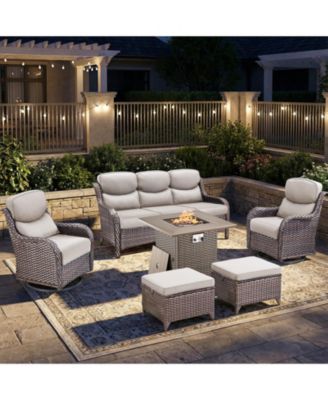 Patio Furniture Set with Fire Pit Table-6 Piece All Weather Wicker Outdoor Furniture with High Back Swivel Patio Chairs Set Outdoor Couch