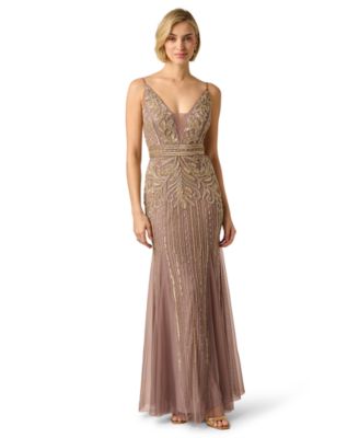 Women's Sleeveless V-Neck Beaded Ball Gown