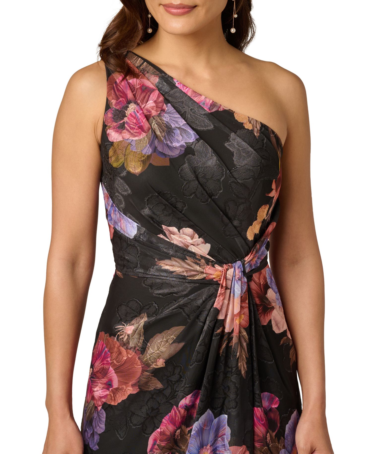 Women's Printed One-Shoulder Chiffon Ball Gown