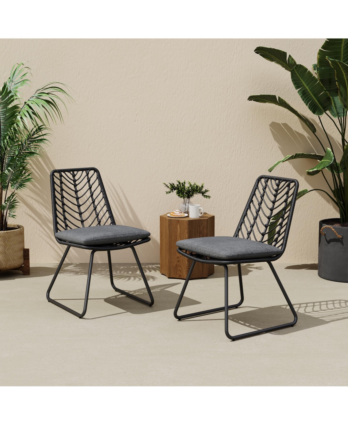 Clihome 2-Pack Outdoor Dining Chairs Pe Rattan and Metal Patio Chairs