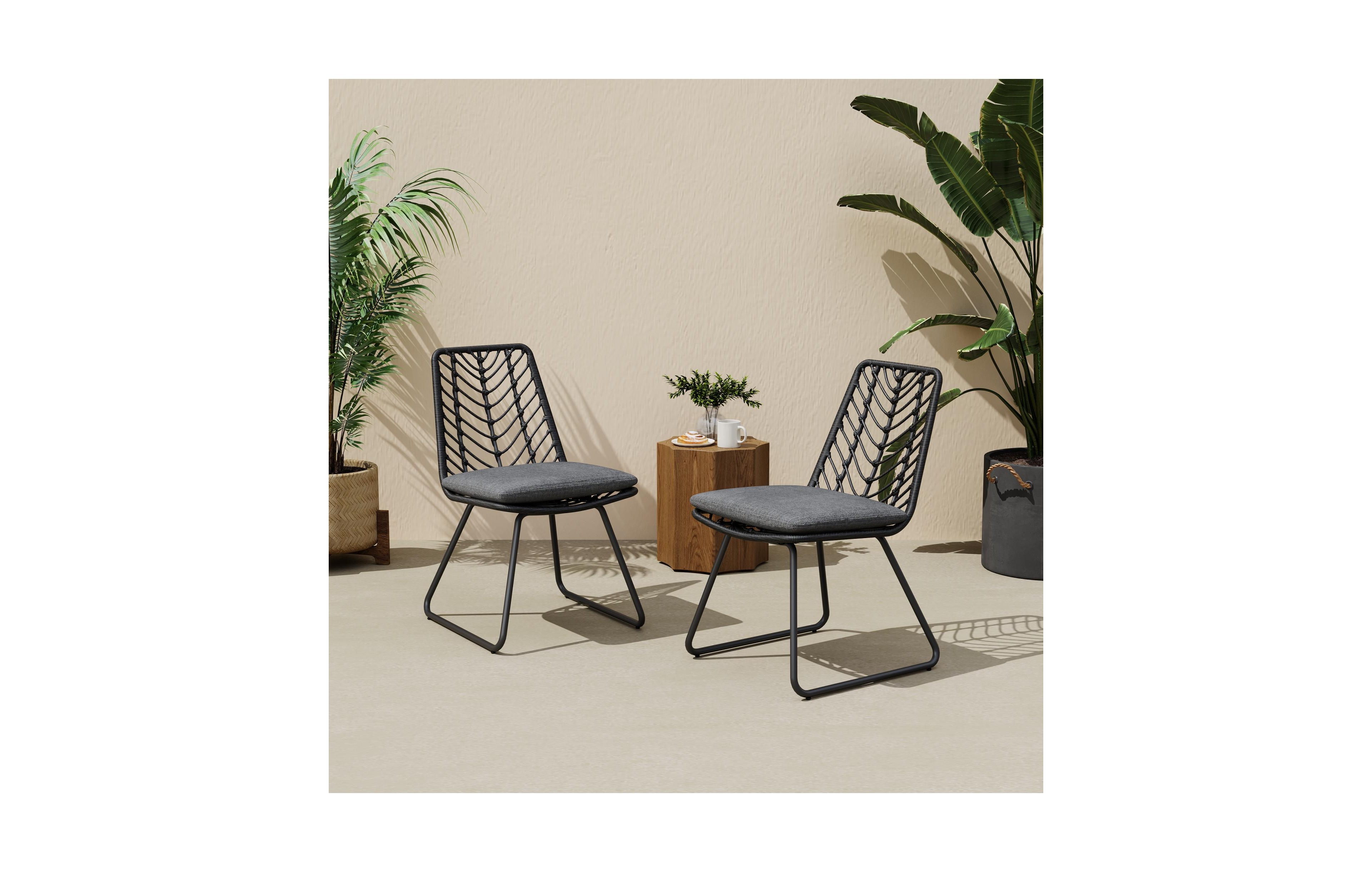 Clihome 2-Pack Outdoor Dining Chairs Pe Rattan and Metal Patio Chairs