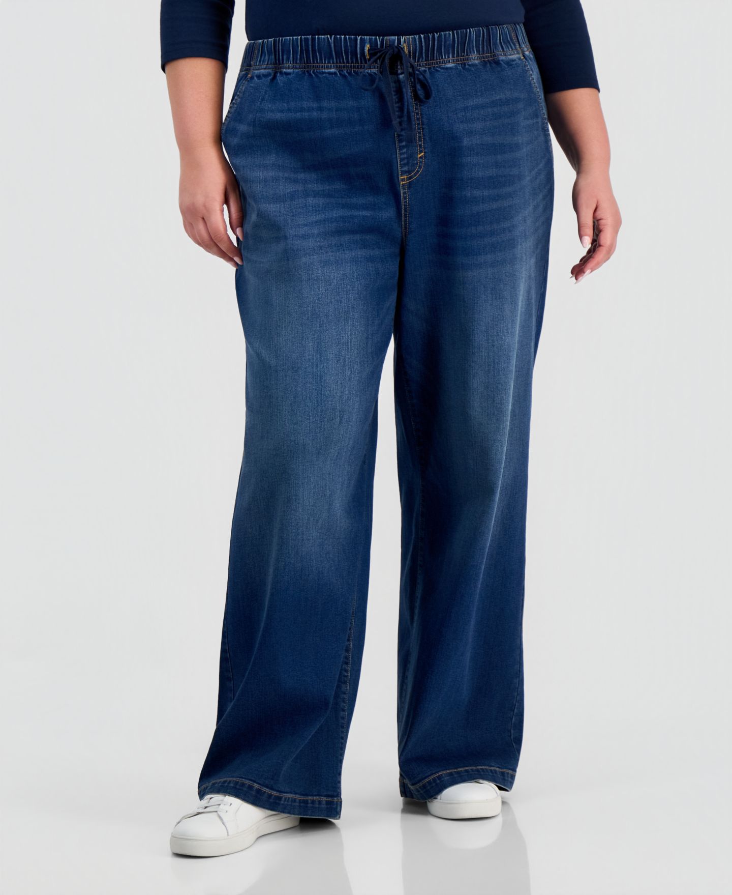 Женские джинсы Style & Co Plus Size High-Rise Pull-On Wide-Leg, цвет: Варёный — фото 2