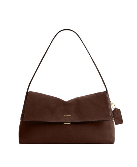Женская сумка Coach Chelsea Large Suede Shoulder Bag 36, цвет: Латунный / Шоколадный