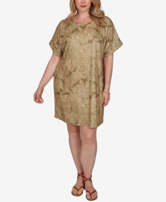 Plus Size Printed Short-Sleeve Grommet Dress