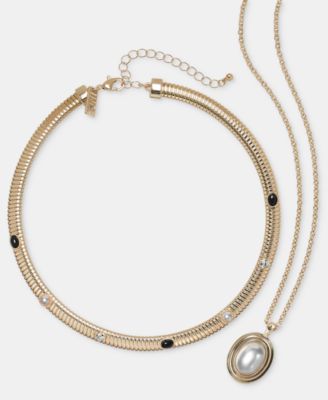 Mixed Stone Collar & Pendant Necklaces, 2-Piece Set