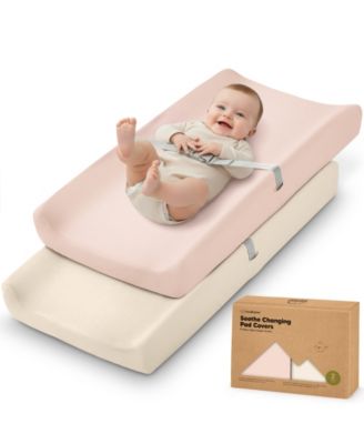 2pk Soothe Changing Pad Covers for Girl, Boy, Organic Soft Cotton Contoured Diaper Changing Table Pad Covers