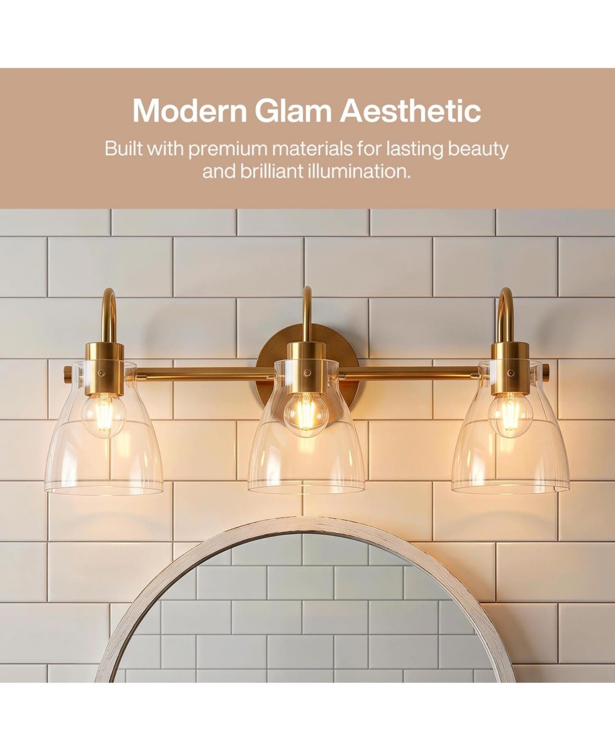 Tribesigns Bathroom Light Fixtures,3-Light Bathroom Vanity Lights Over Mirror with Clear Glass Shade, Vanity Light for Bedroom Living Room