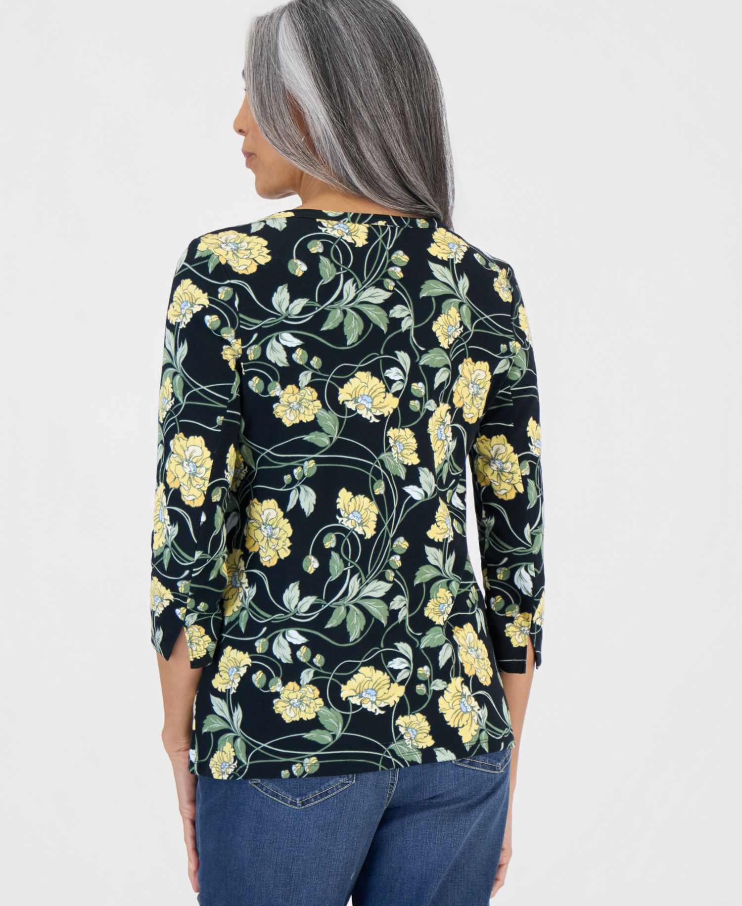 Petite Printed Pima Cotton 3/4-Sleeve Boat Neck Top