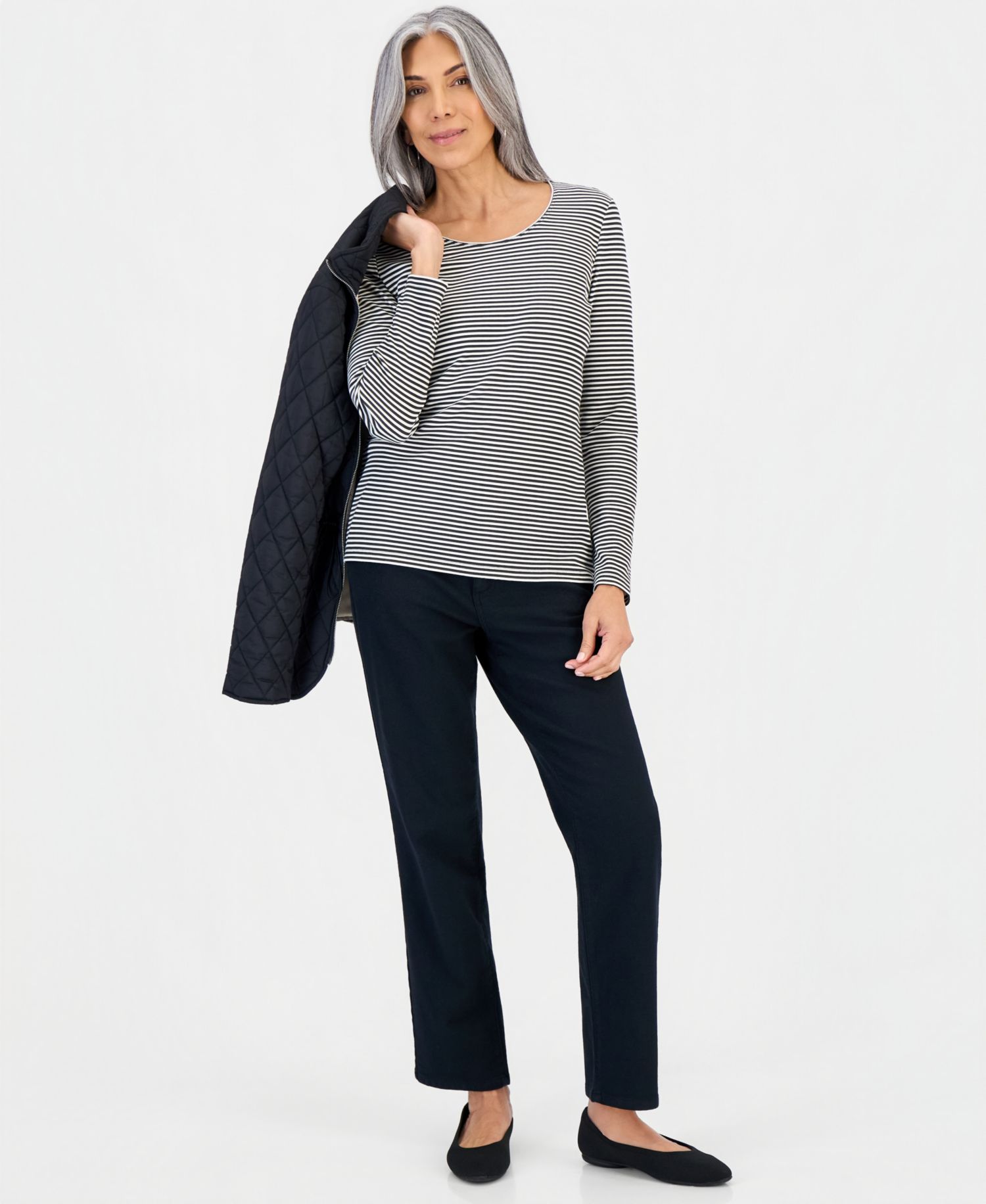 Petite Printed Long-Sleeve Scoop-Neck Top