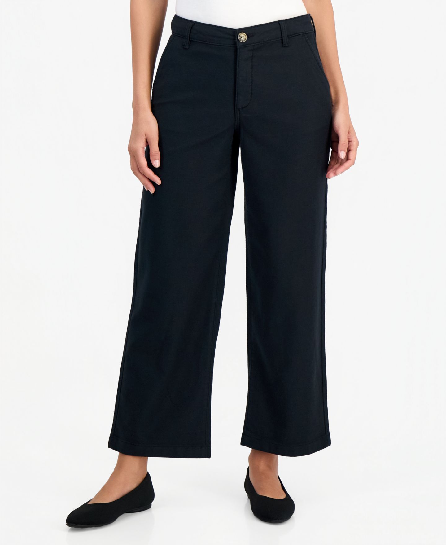 Женские брюки Style & Co High Stretch High-Rise Cropped Wide-Leg, цвет: Глубокий чёрный — фото 3