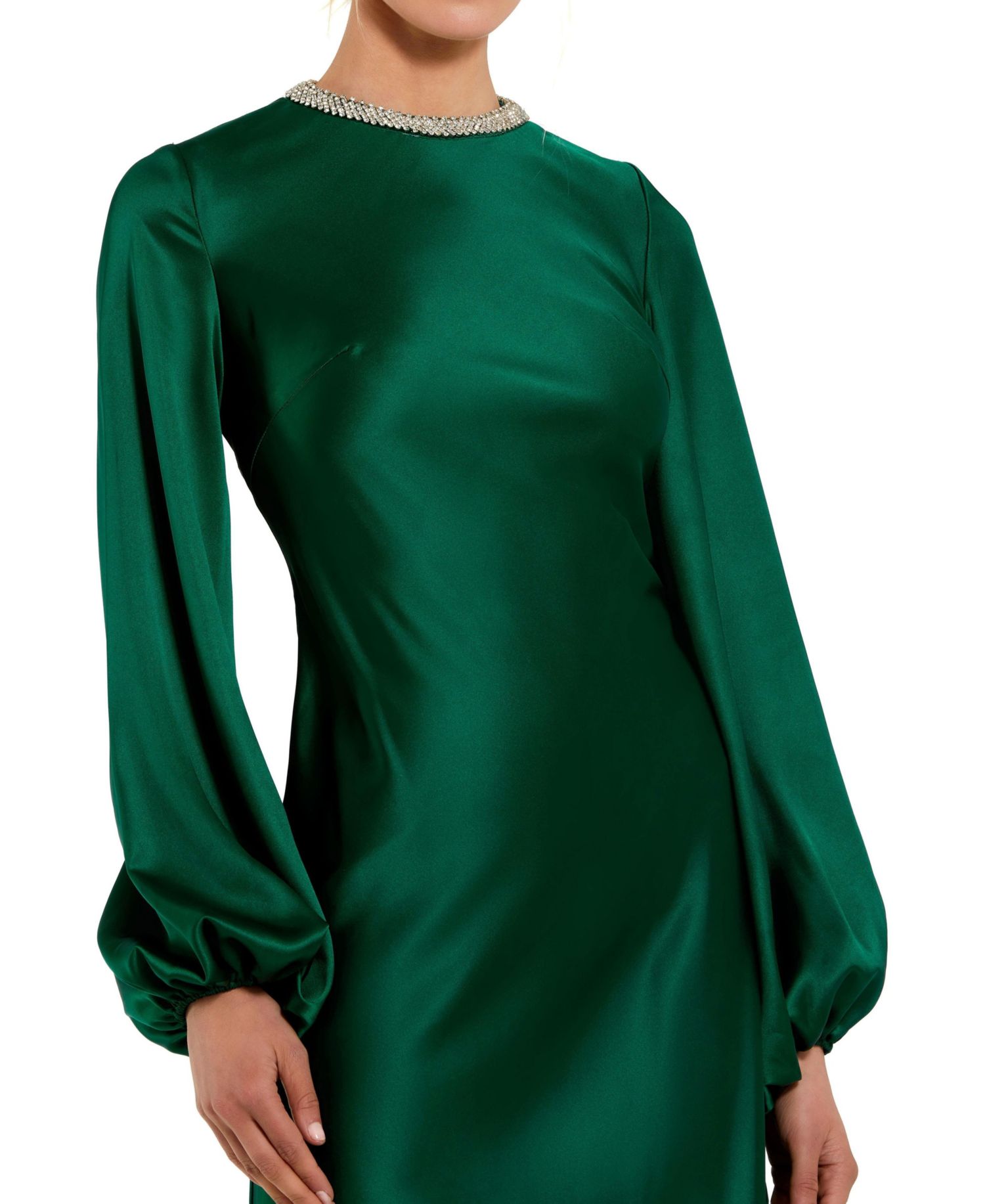 Petite Crystal Embellished High Neck Satin Dress