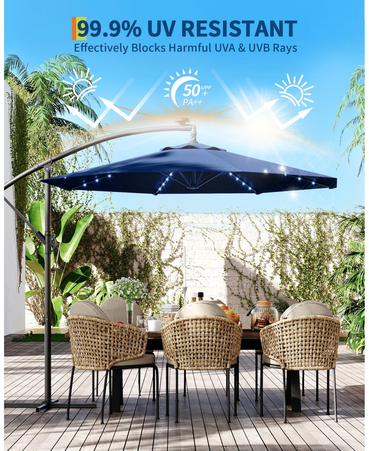 gaomon 10Feet Uv-Resistant Offset Patio Umbrella with Solar Led Lights for Backyard, Poolside