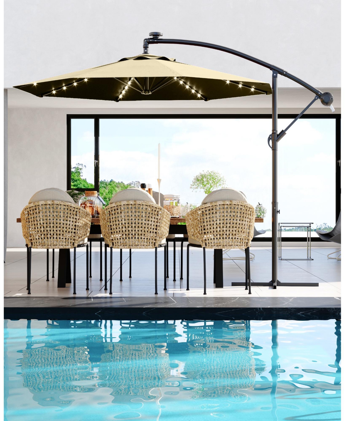 gaomon 10Feet Uv-Resistant Offset Patio Umbrella with Solar Led Lights for Backyard