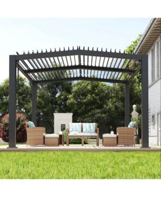 Aluminum Louver Pergola with Peaked Roof, Adjustable Outdoor Patio Gazebo for Backyard Deck Garden