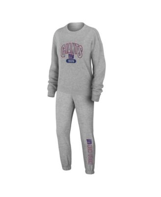 Women's 2-Piece Heather Gray New York Giants Plus Size Knitted Tri-Blend Long Sleeve T-Shirt & Pants Lounge Set