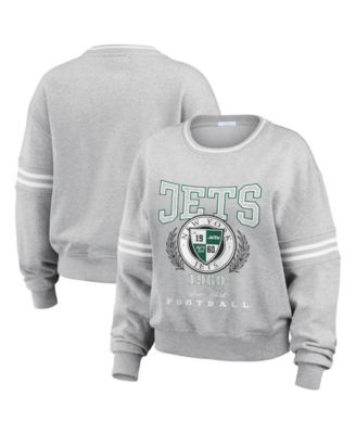 Women's Heather Gray New York Jets Crest Cropped Pullover Sweatshirt