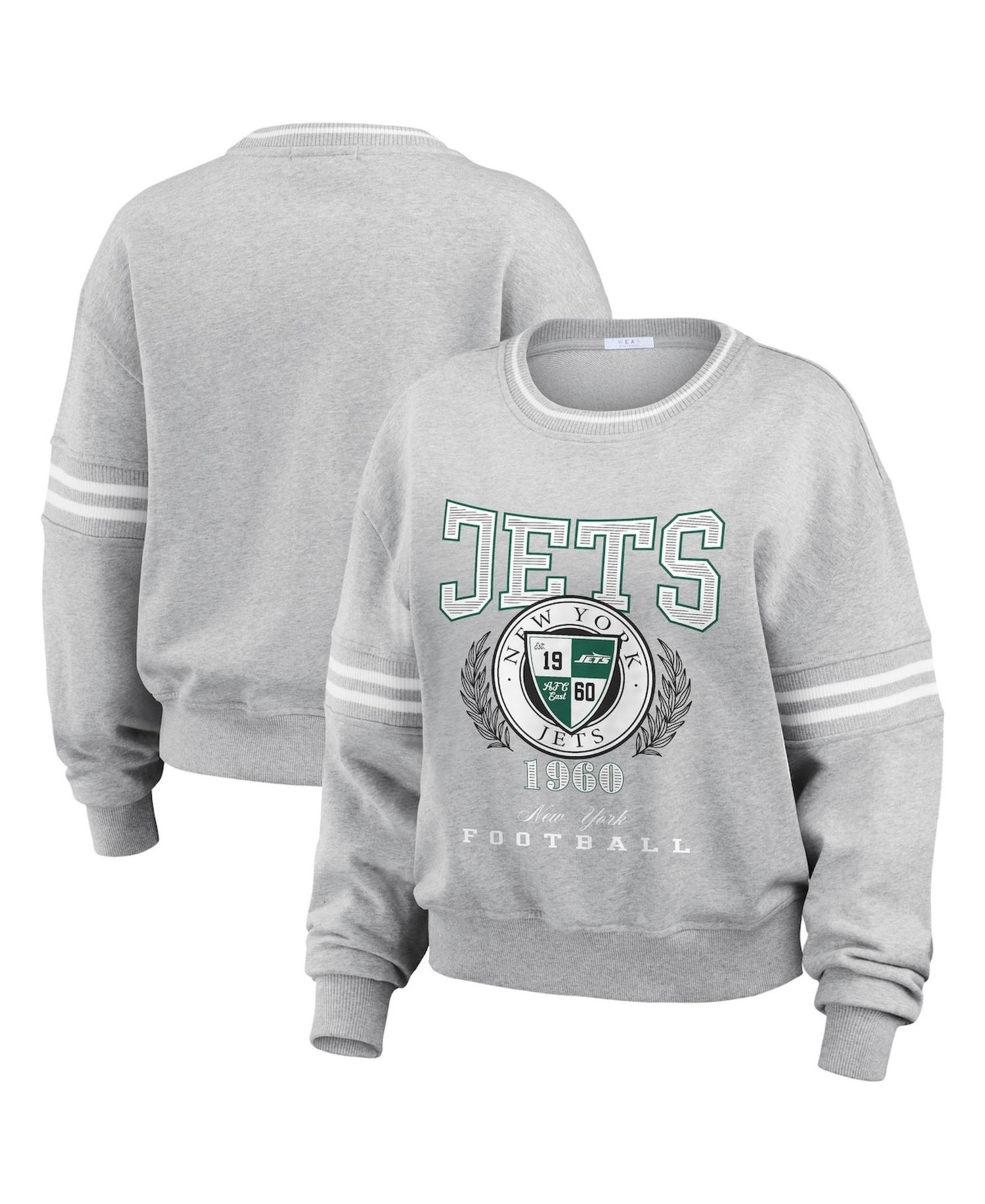 Women's Heather Gray New York Jets Crest Cropped Pullover Sweatshirt