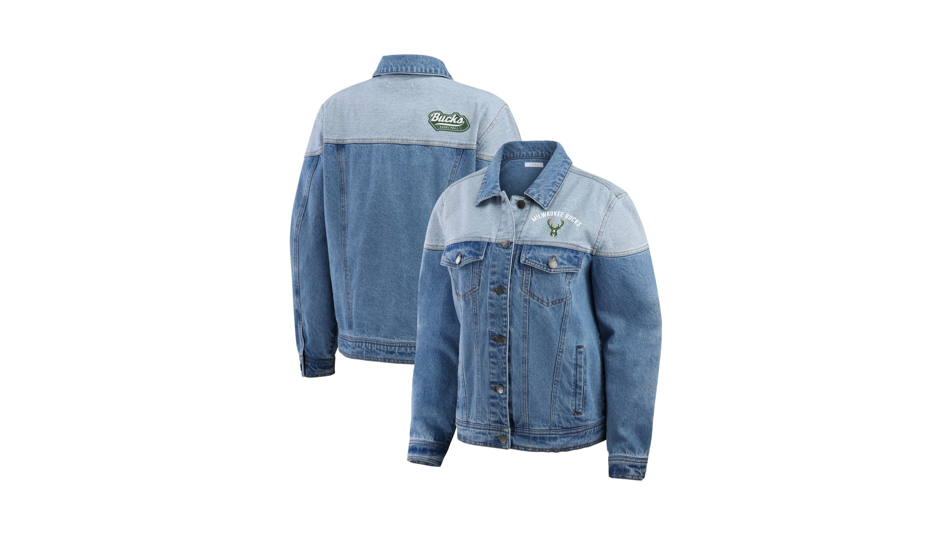 Wear by Erin Andrews Women's Blue Milwaukee Bucks Full-Button Denim Jacket