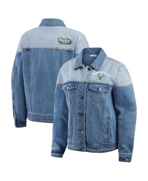 Женские куртки WEAR by Erin Andrews Women's Blue Milwaukee Bucks Full-Button Denim Jacket