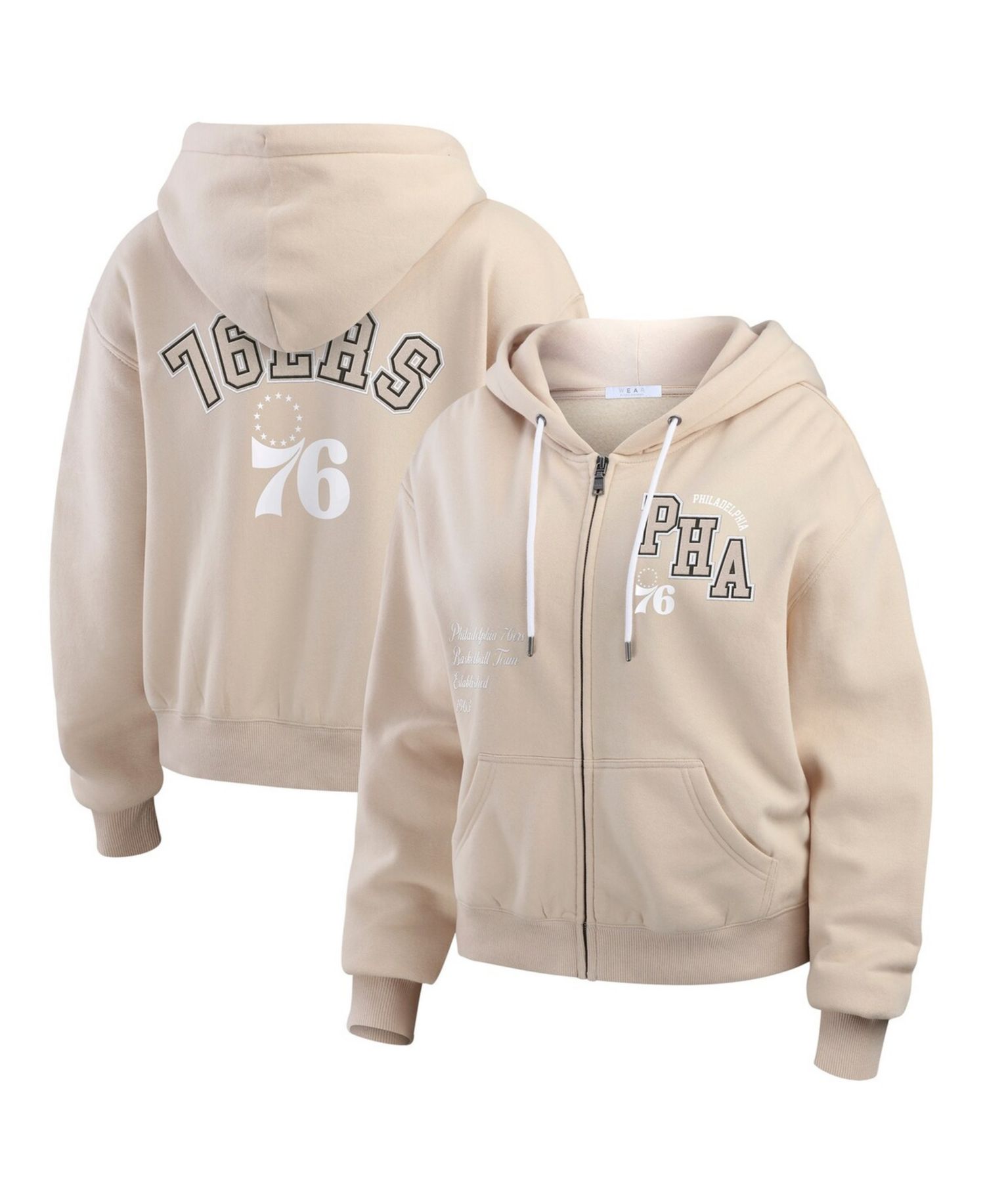 Women's Tan Philadelphia 76ers Tonal Felt Patch Full-Zip Hoodie