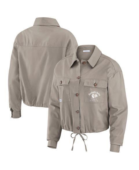 Женские куртки WEAR by Erin Andrews Women's Khaki Chicago Blackhawks Cinched Button-Up Jacket