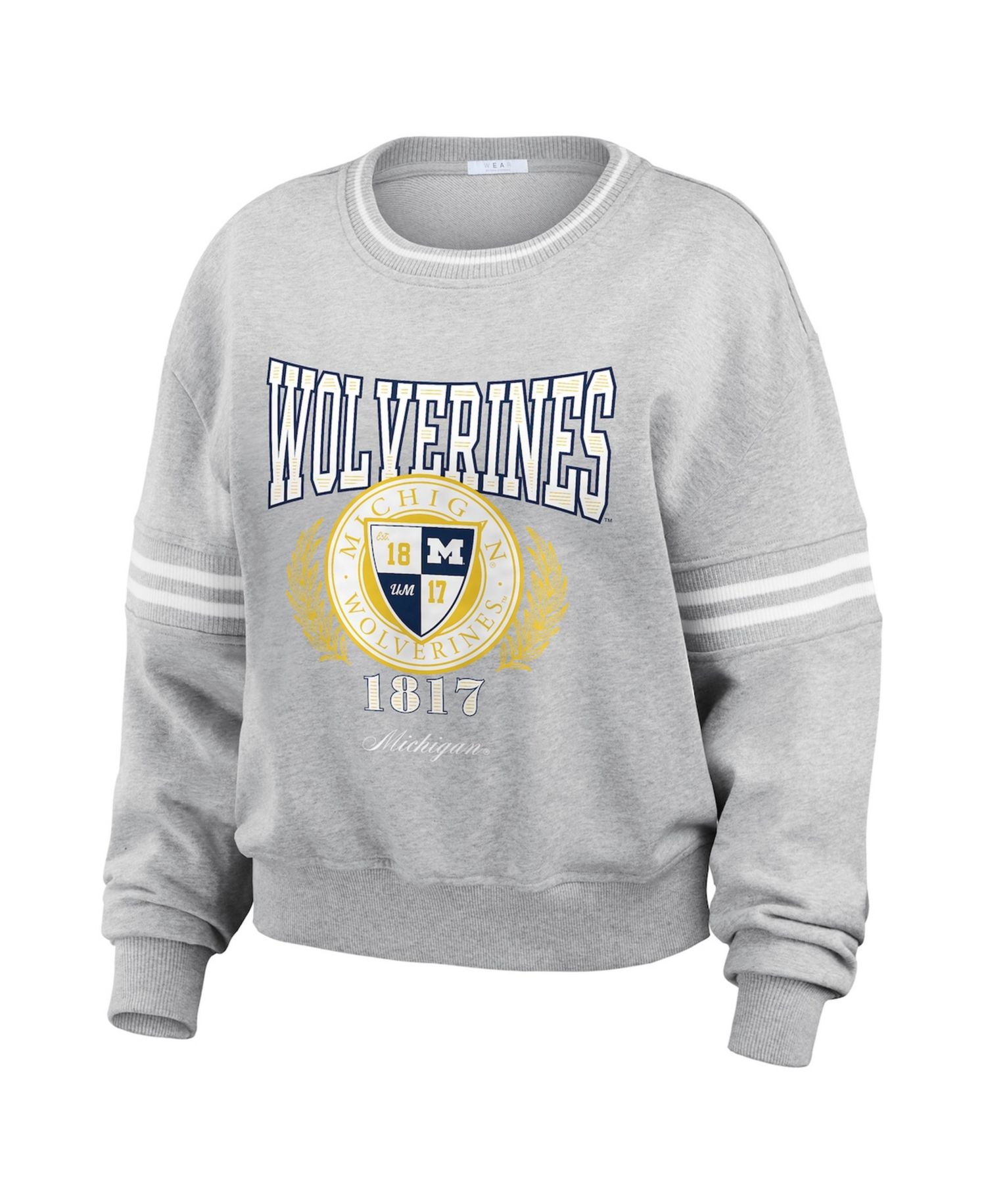 Women's Heather Gray Michigan Wolverines Classic Stripe Pullover Sweater