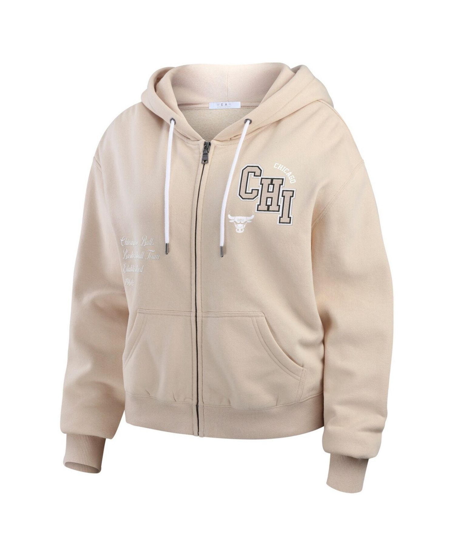 Women's Cream Chicago Bulls Plus Size Tonal Felt Patch Full-Zip Hoodie