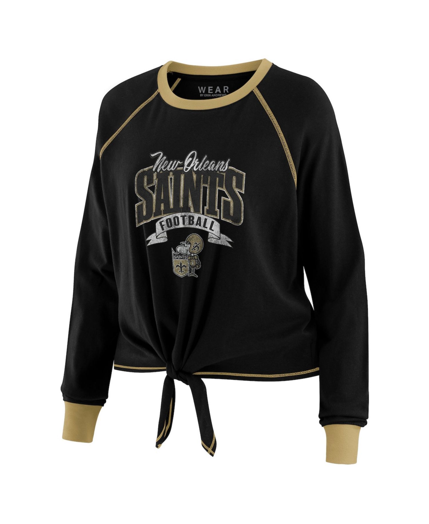 Women's Black/Gold New Orleans Saints Tie-Front Long Sleeve Top