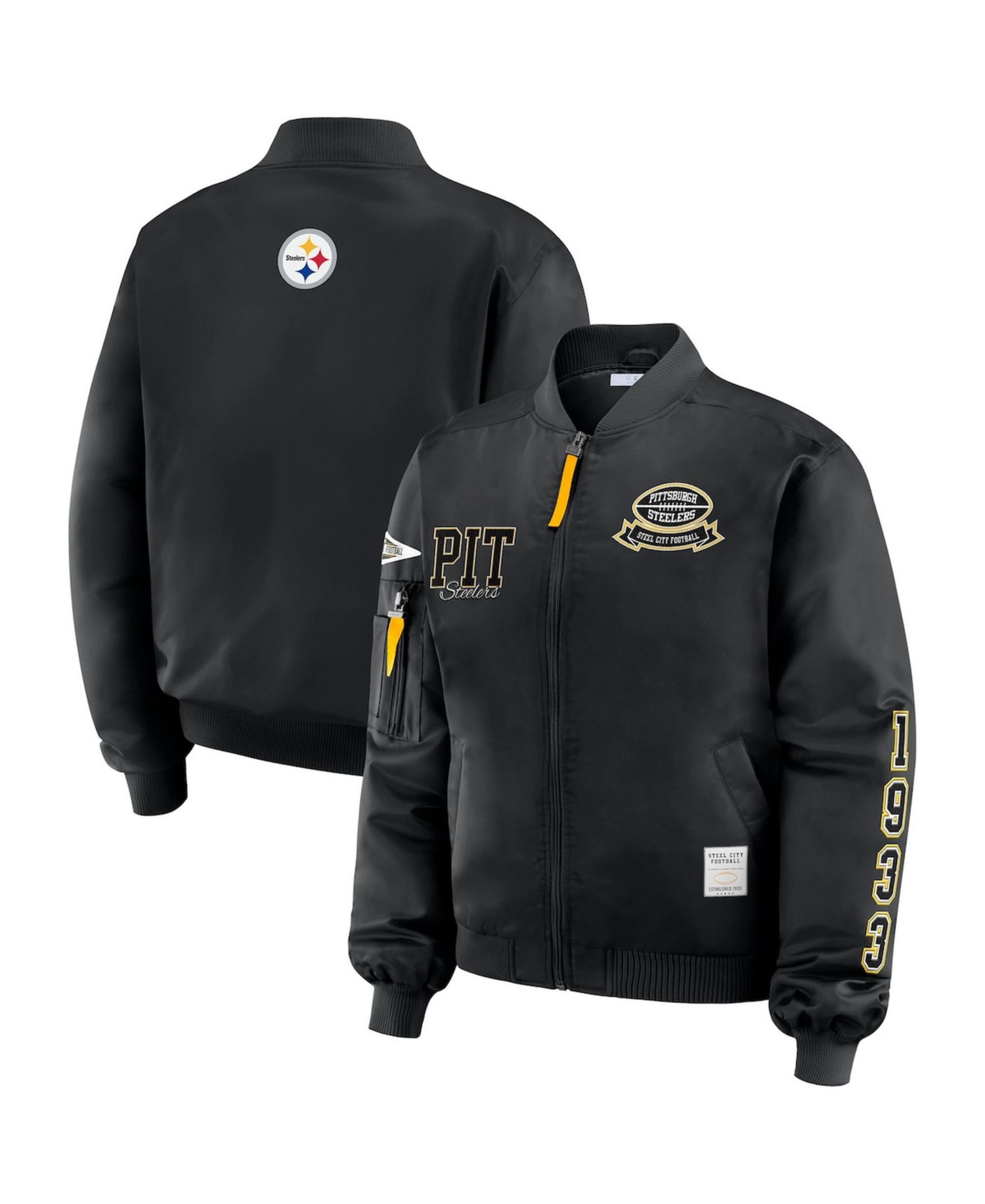 Women's Black Pittsburgh Steelers Patch Full-Zip Bomber Jacket