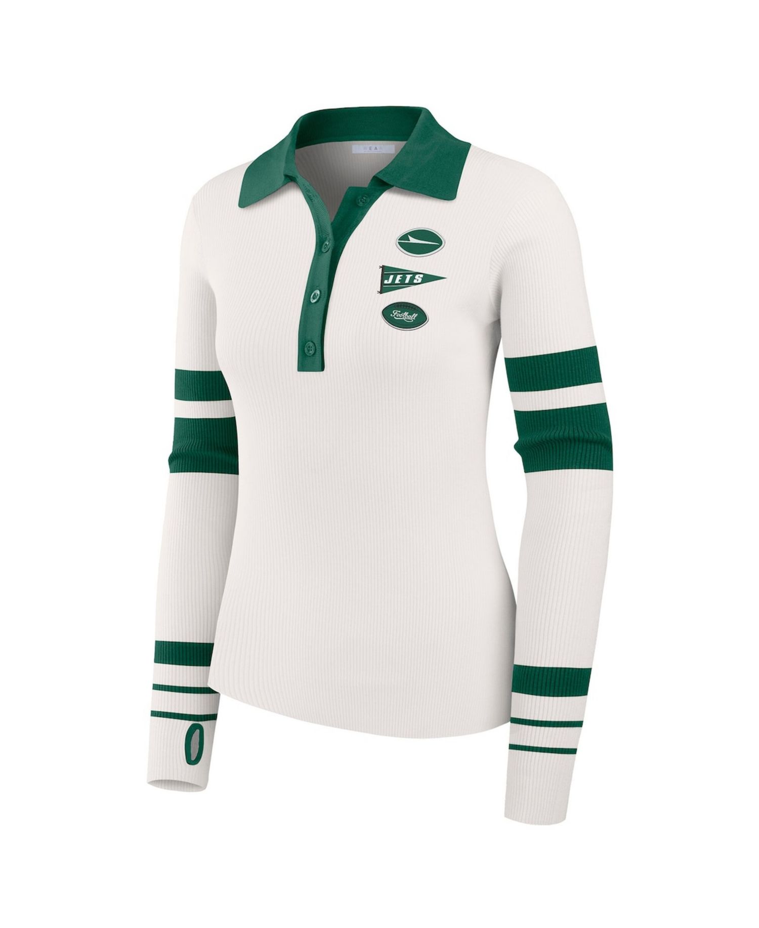 Women's White New York Jets Ribbed Henley Polo Sweater