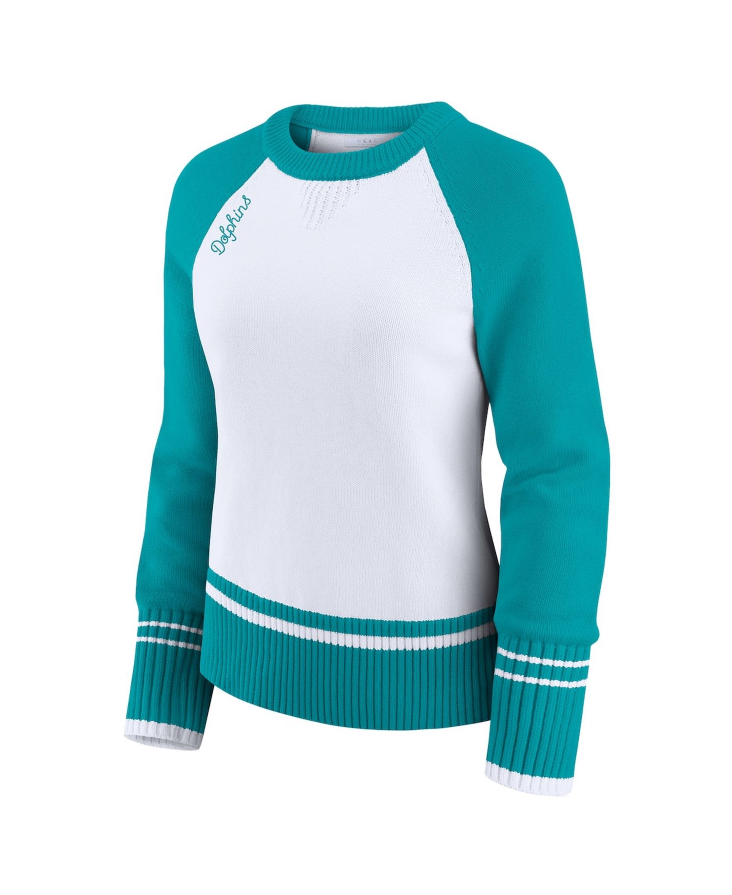 Women's White/Aqua Miami Dolphins Color block Raglan Sweater