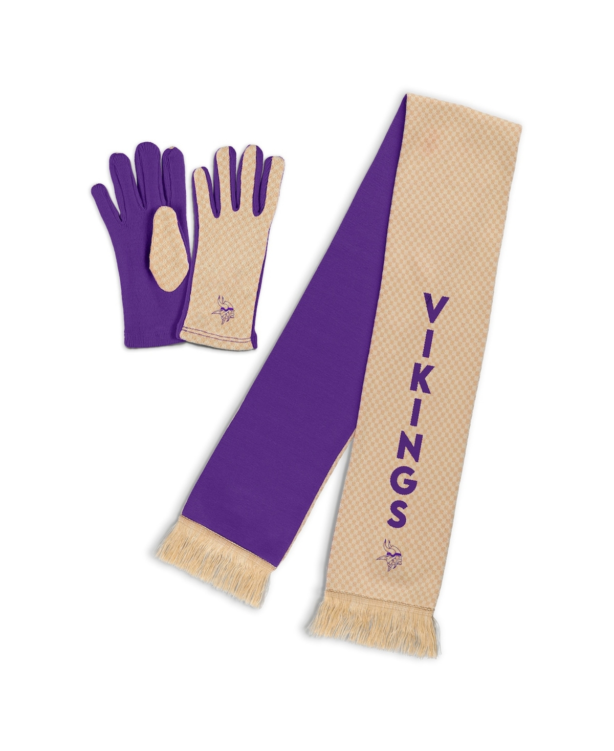 Wear by Erin Andrews Women's Minnesota Vikings Tonal Microcheck Scarf Glove Set