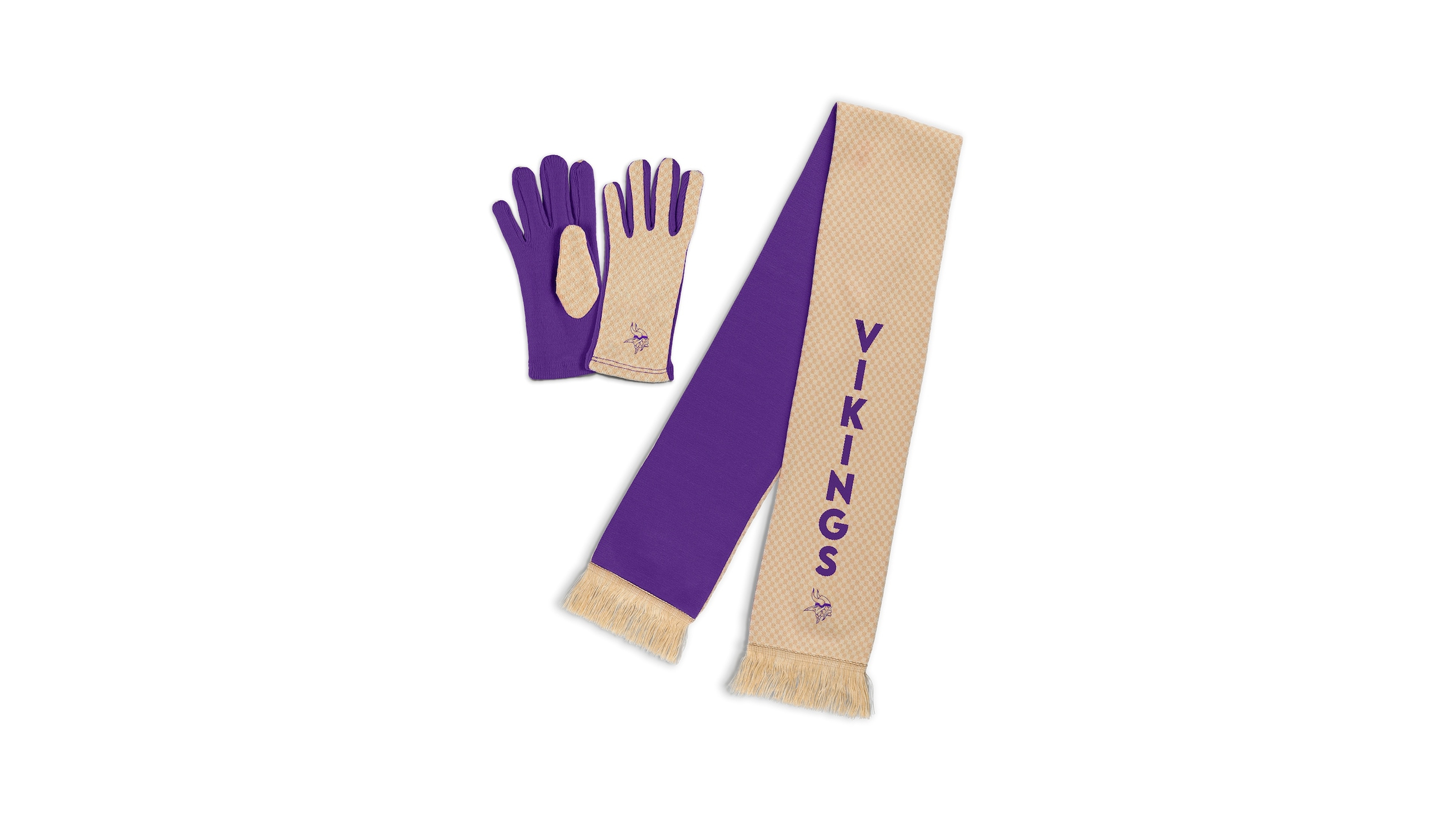 Wear by Erin Andrews Women's Minnesota Vikings Tonal Microcheck Scarf Glove Set