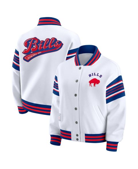 Женские худи WEAR by Erin Andrews Women's White Buffalo Bills Plus Size Full-Snap Fleece Sweatshirt Jacket