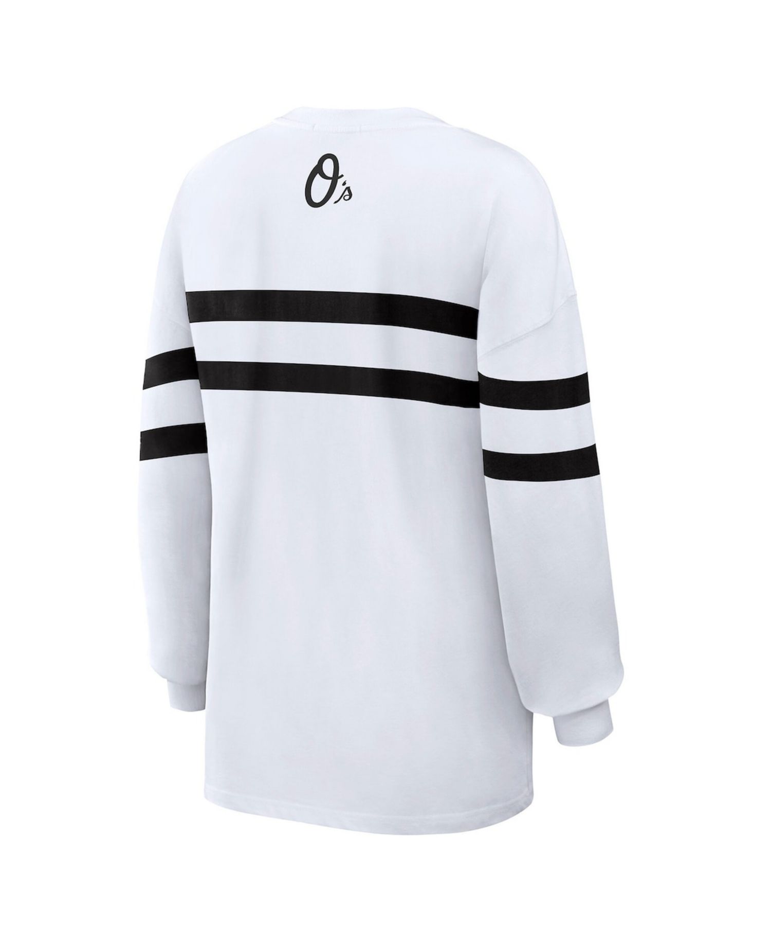 Women's White Baltimore Orioles Oversized Long Sleeve Striped T-Shirt