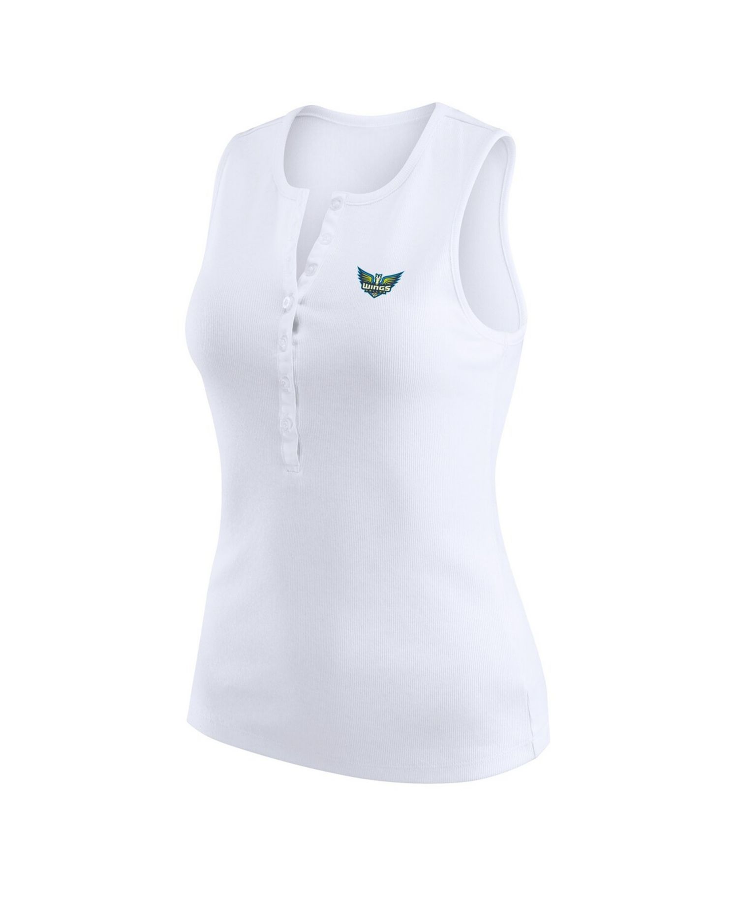 Women's White Dallas Wings Rib-Knit Henley Tank Top