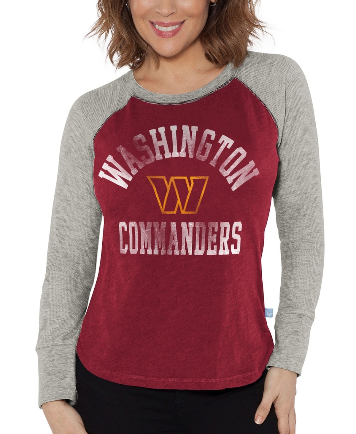 G-iii 4Her by Carl Banks Women's Burgundy/Heather Gray Washington Commanders Waffle Knit Raglan Long Sleeve T-Shirt