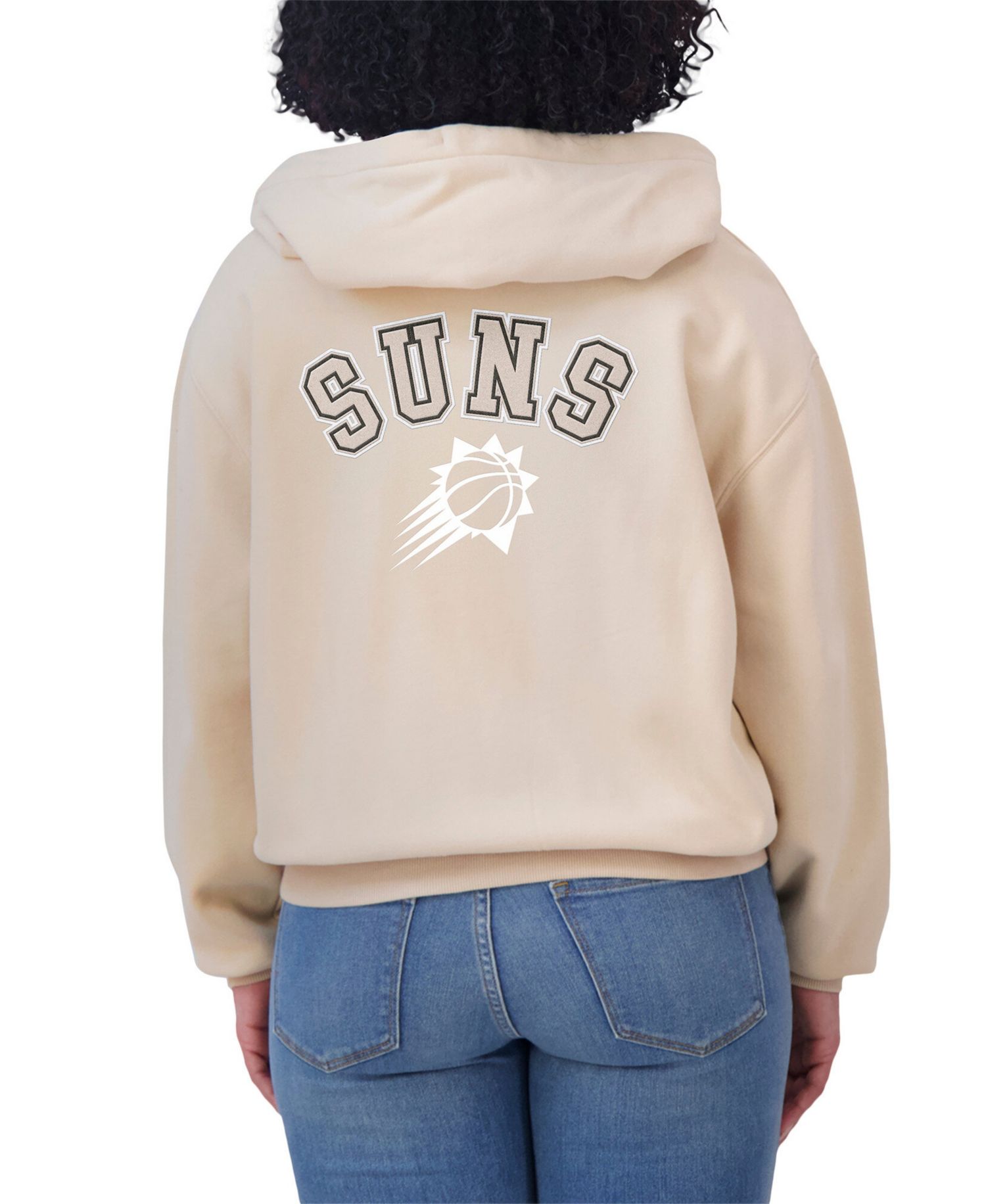 Women's Cream Phoenix Suns Plus Size Tonal Felt Patch Full-Zip Hoodie