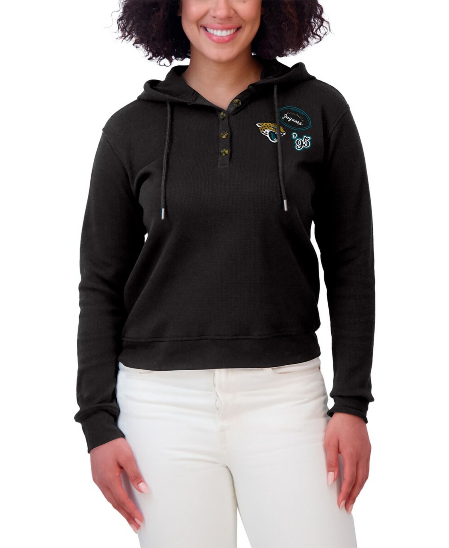 Women's Black Jacksonville Jaguars Waffle Pullover Hoodie