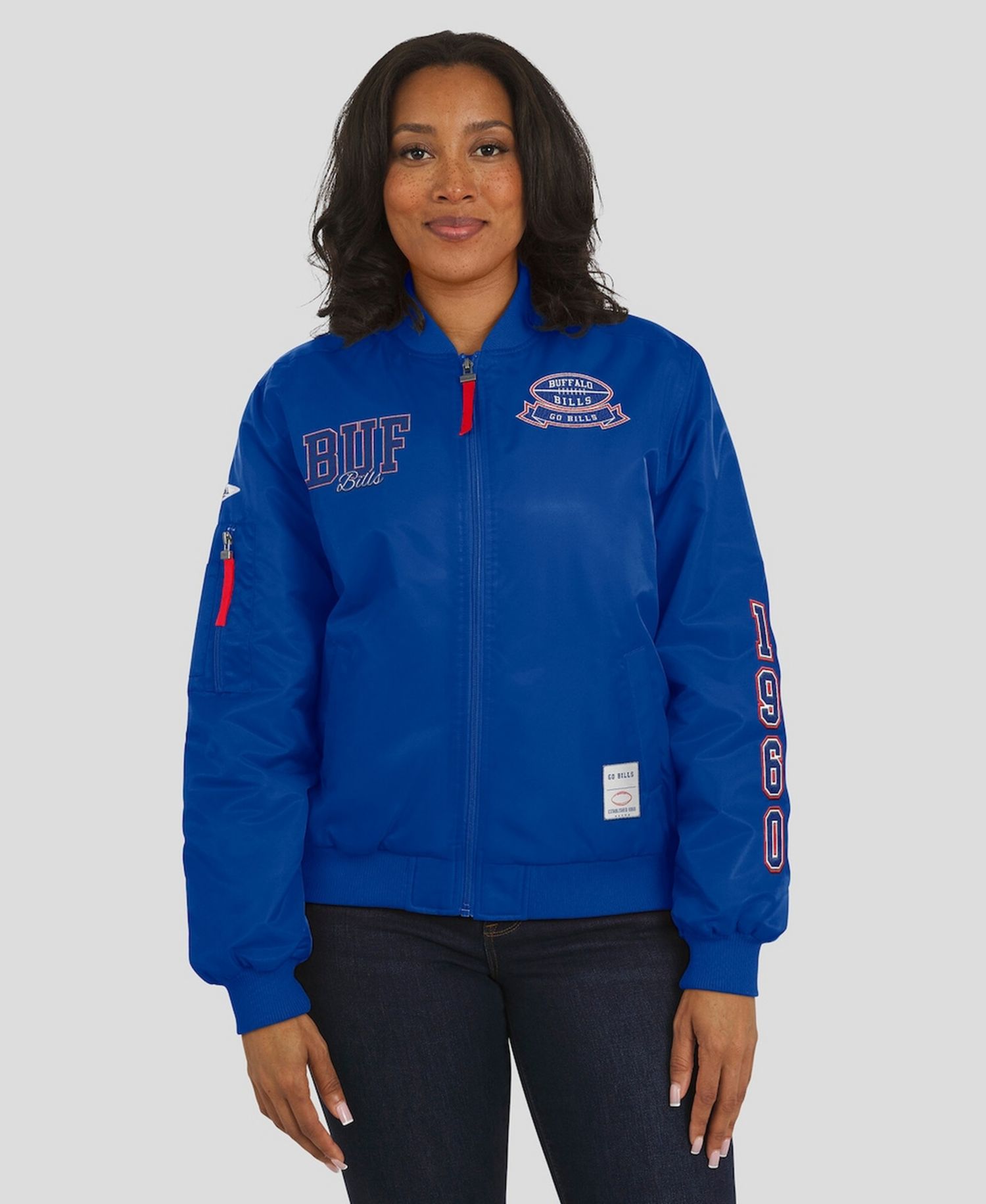 Women's Royal Buffalo Bills Patch Full-Zip Bomber Jacket