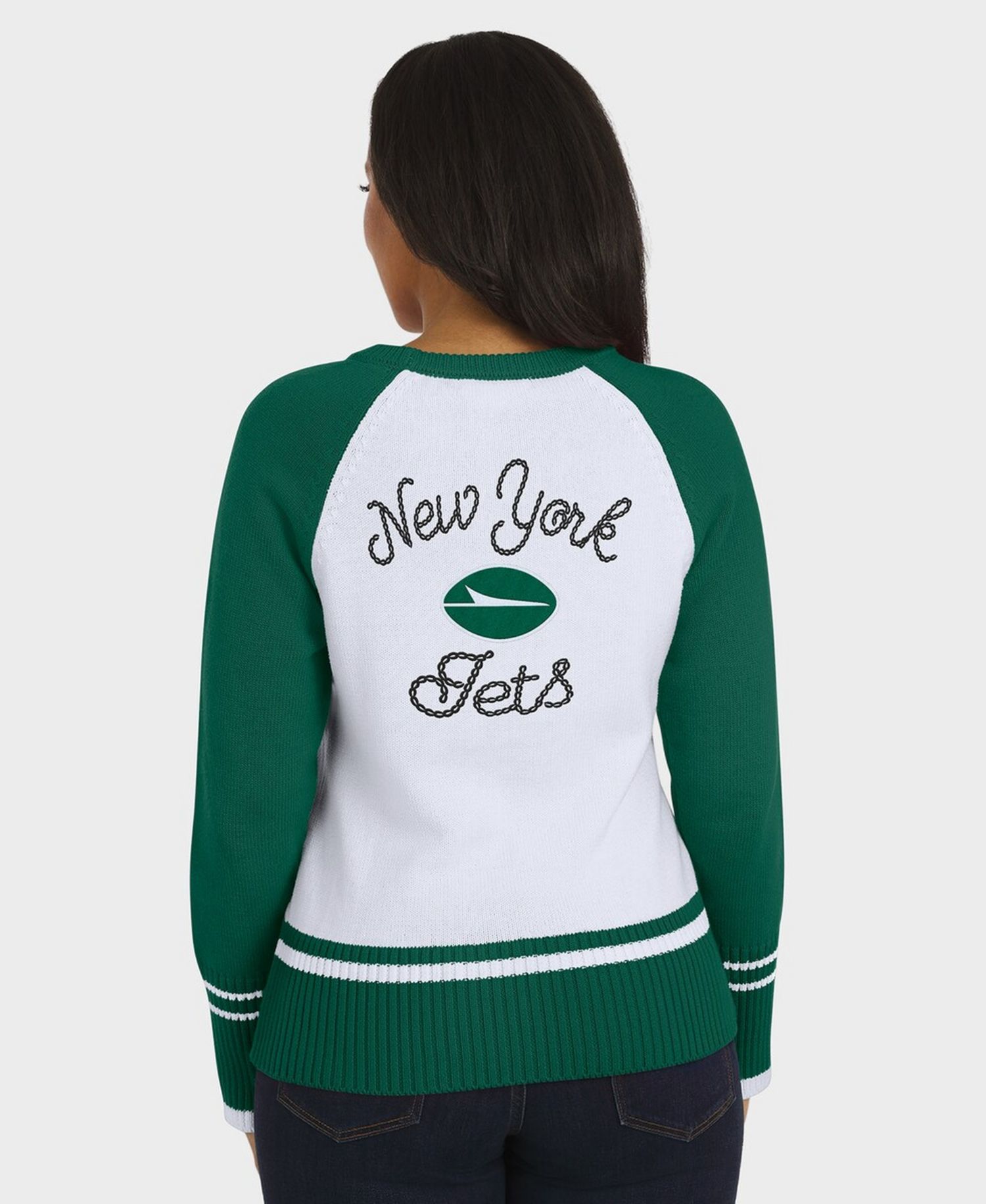 Women's White/Green New York Jets Color block Raglan Sweater