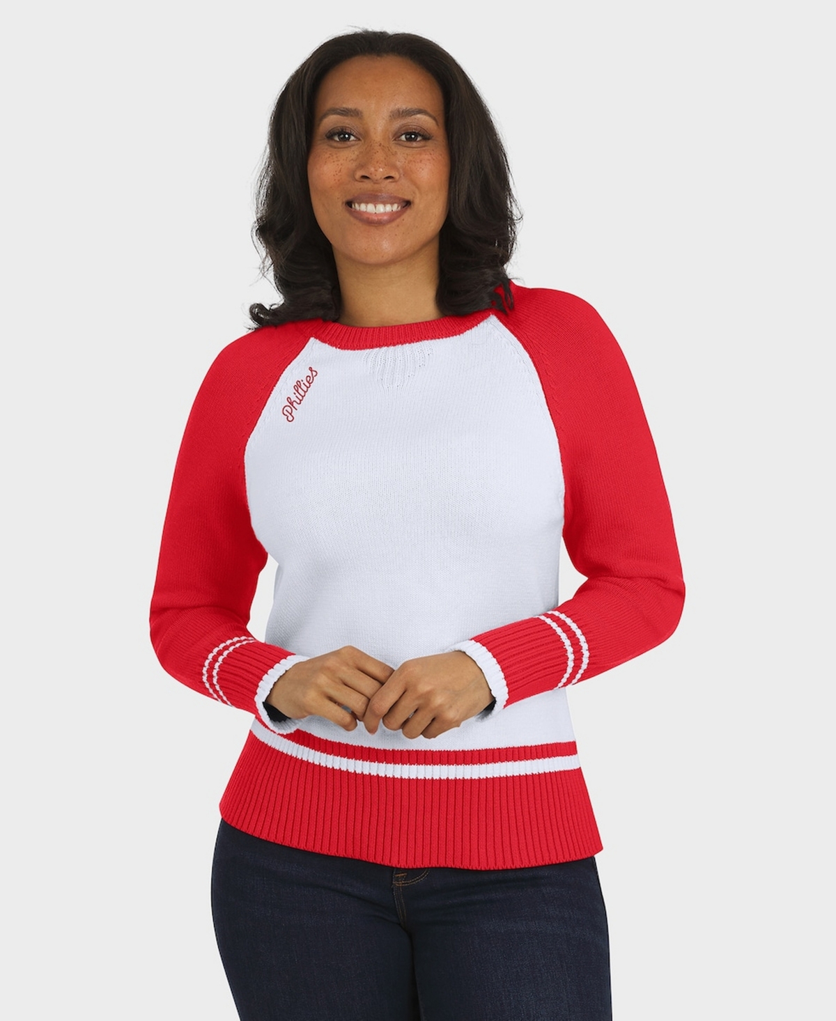 Wear by Erin Andrews Women's White Philadelphia Phillies Color block Raglan Sweater