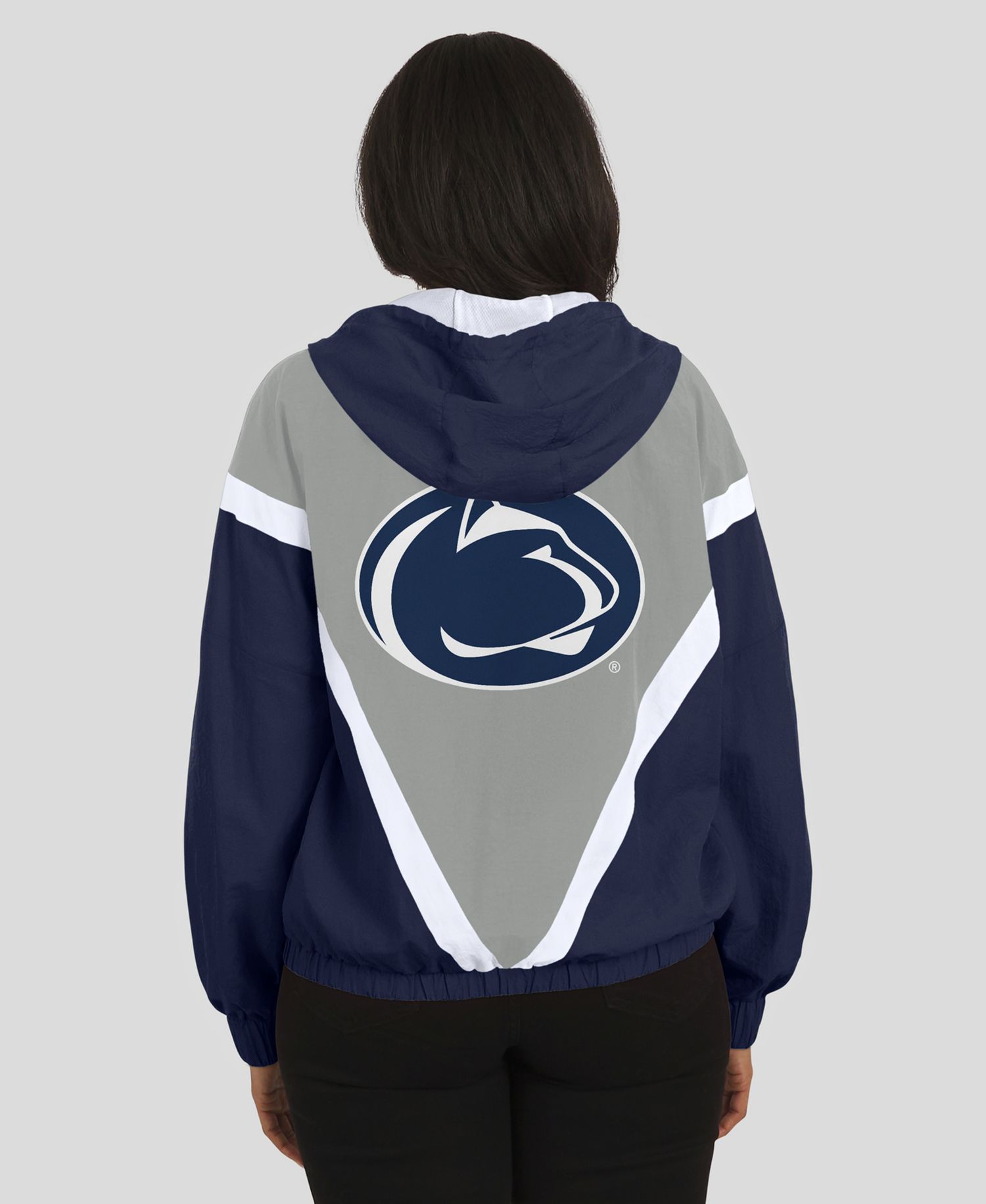 Women's Navy/Gray Penn State Nittany Lions Color block Full-Zip Hoodie Windbreaker Jacket