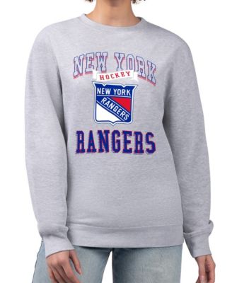 Women's Heather Gray New York Rangers Team Logo Tri-Blend Fleece Pullover Sweatshirt