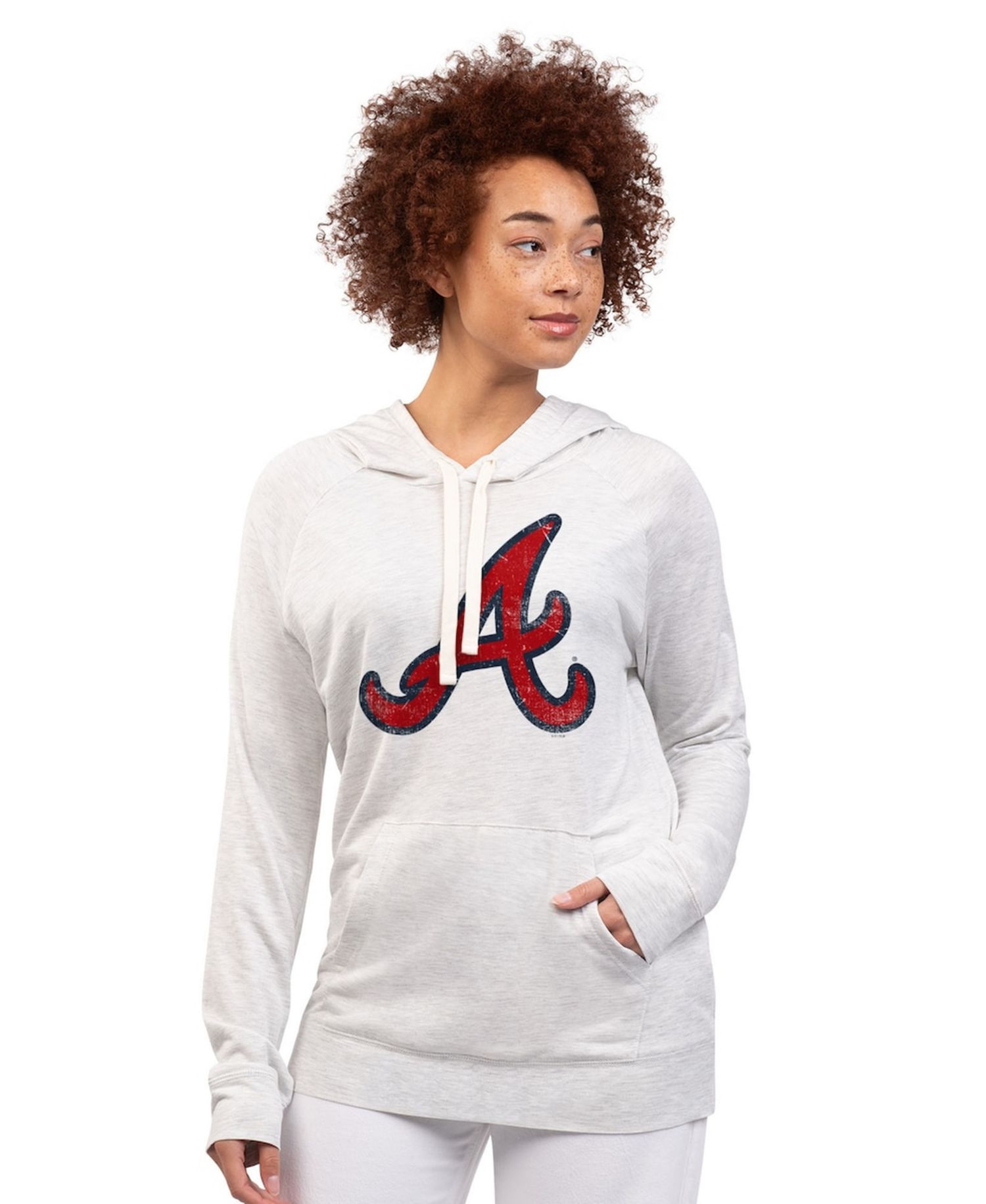 Women's Oatmeal Atlanta Braves Pregame Pullover Hoodie